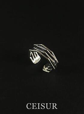 S925纯银简约多层几何戒指女小众