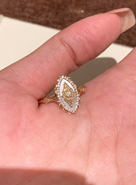 S925纯银韩系金色菱形蕾丝戒指女