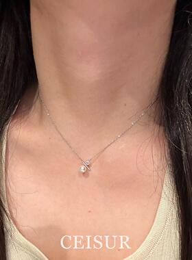 S925纯银温柔风结形满钻珍珠项链