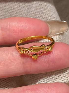 S925纯银小金鱼叠层金戒指女小众