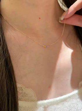 S925纯银夏日彩色排钻微笑项链女