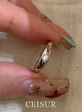 S925纯银闪钻八芒星戒指女款小众