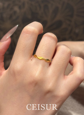 S925纯银金拉丝莫比乌斯素圈戒指