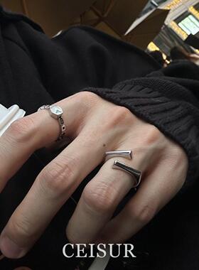 S925纯银几何不规则光面钟表戒指