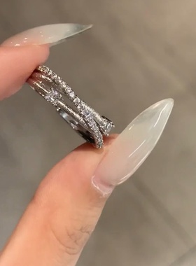 韩系清冷感爆闪钻三环戒指2025女