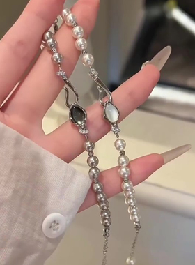 S925纯银法式珍珠灵蛇贝母手链女