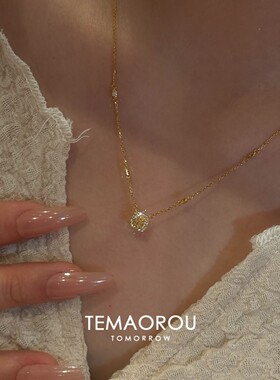 S925纯银简约方糖项链女款高级感