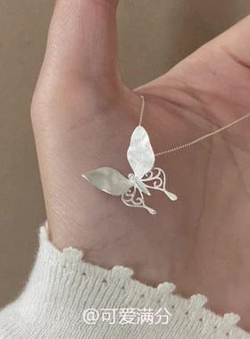 S925纯银简约银色蝴蝶吊坠项链女