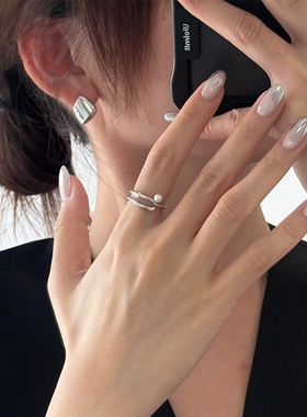 S925纯银清冷感银色珍珠戒指2026