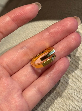S925纯银法式金色交错素圈戒指女