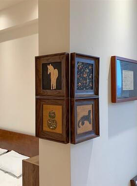 法式中古拐角挂画风客厅沙发后装饰壁画餐桌边柜复古宋代美学挂画
