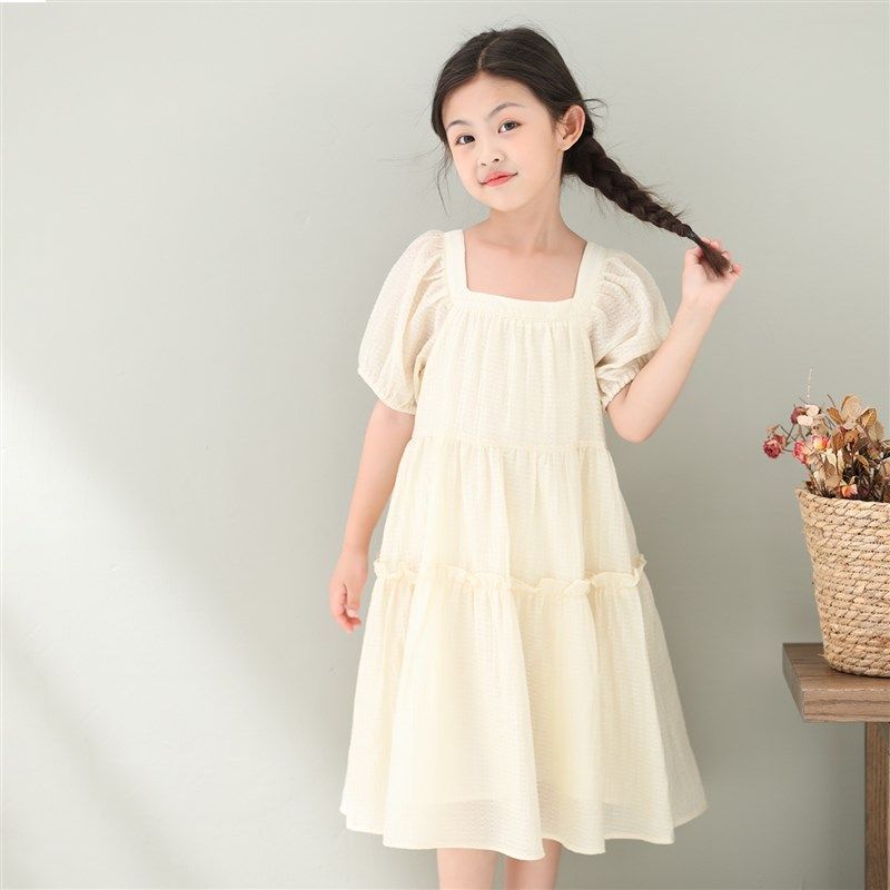 女童镂空提花雪纺连衣裙2024夏季新款短袖公主裙洋气韩版蓬蓬裙子,淘宝优惠券,粉丝福利购,淘宝优惠卷