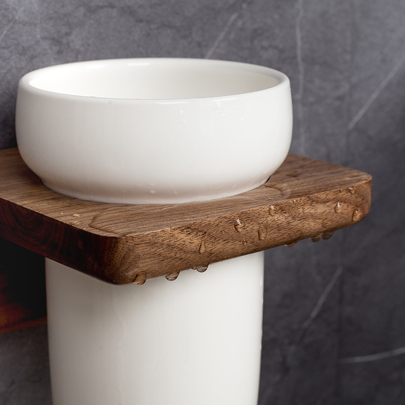 Toilet brush shelf solid wood new Chinese style household no dead corner toilet brush set wall-mounted bathroom light luxury