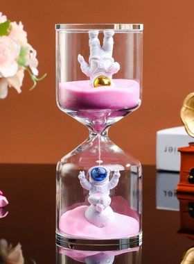 太空人沙漏计时器儿童防摔3/5/10分钟学生吃饭时间流沙.瓶礼物玻