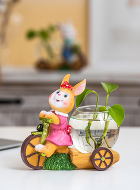 现代轻奢创d意水培花瓶兔子摆件客厅插花北欧玄关电视柜餐桌装饰