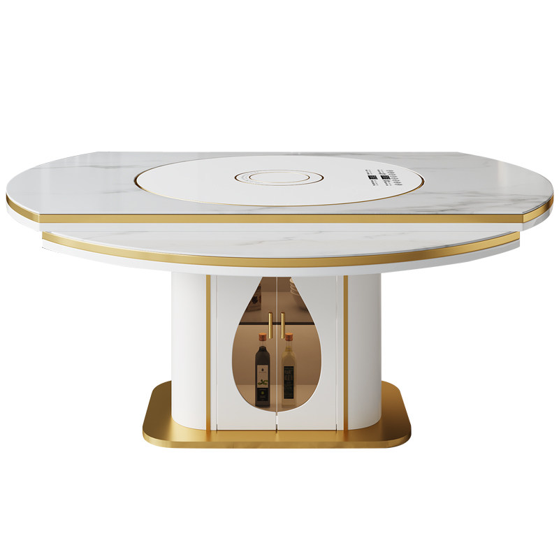 可伸缩圆形餐桌电动转盘现代简约家用小户型电磁炉岩板餐桌椅组合,淘宝优惠券,粉丝福利购,淘宝优惠卷