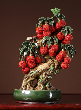 石湾陶瓷公仔荔枝摆件盆满钵满客厅玄关酒柜桌面摆设开业乔迁礼品