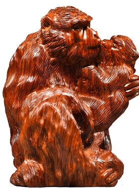 花梨实木雕母子猴摆件家居客厅玄关装饰十二生肖猴子红木工艺礼品