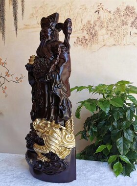 黑檀木雕财源广进站龙财神爷范蠡摆件红木镇宅供奉请佛开业礼品