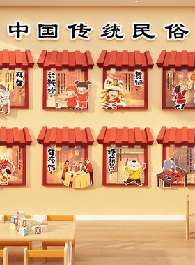 幼儿园环创中国传统民俗文化主题墙面贴装饰材料成品走廊楼梯布置
