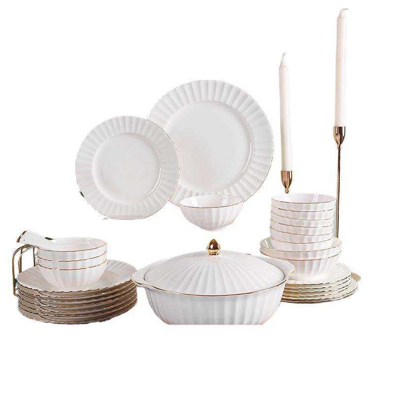 高淳陶瓷骨瓷餐具套装碗碟中式家用瓷器浮雕轻奢陶瓷纯白盘子,淘宝优惠券,粉丝福利购,淘宝优惠卷