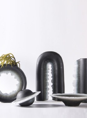 简约现代创意黑色陶瓷摆件样板间售楼处客厅电视柜酒店装饰摆放