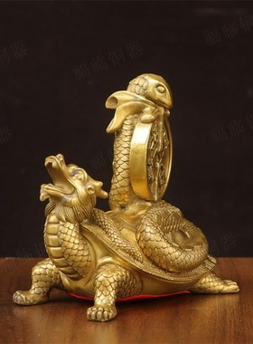 纯黄铜神兽玄武龟蛇摆件铜制金钱玄武龙龟招财进宝神兽工艺品摆设