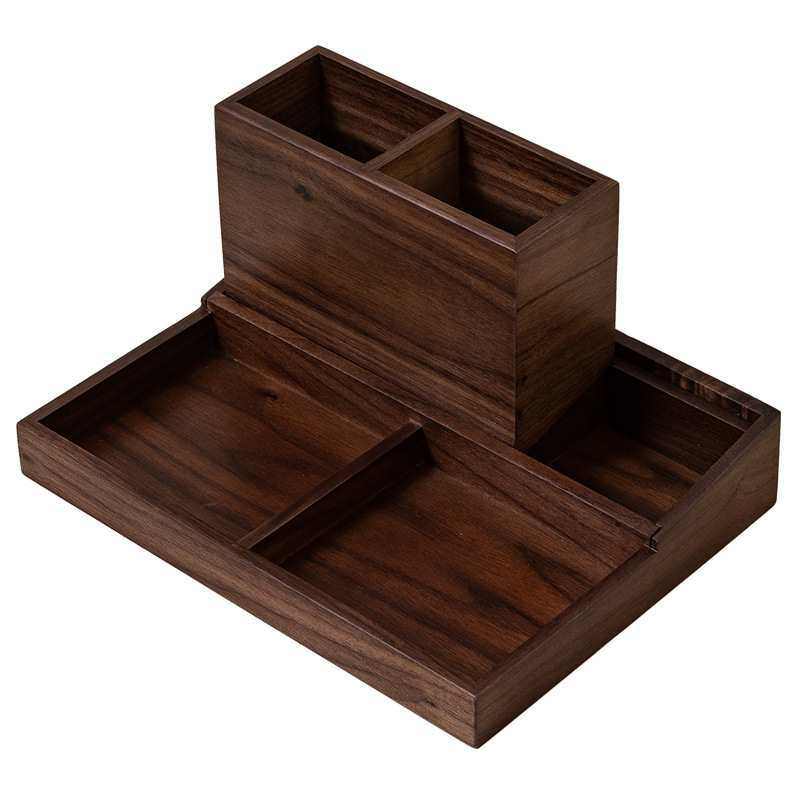 笔筒家用实木分格办公室桌面文具用品收纳盒笔筒笔座北美胡桃,淘宝优惠券,粉丝福利购,淘宝优惠卷