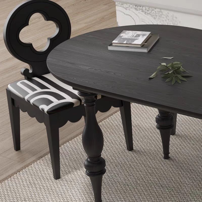 法式覆古实木餐桌椭圆形s小户型做旧家用饭桌工作台半圆靠墙洽谈 - 图3