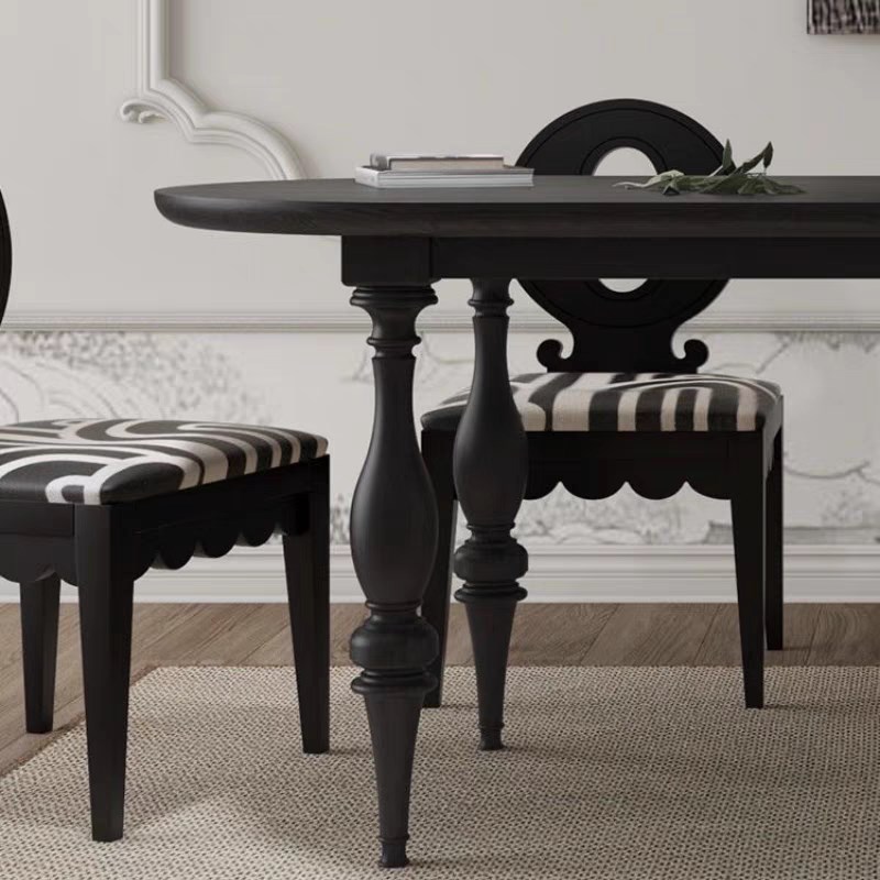 法式覆古实木餐桌椭圆形s小户型做旧家用饭桌工作台半圆靠墙洽谈 - 图2