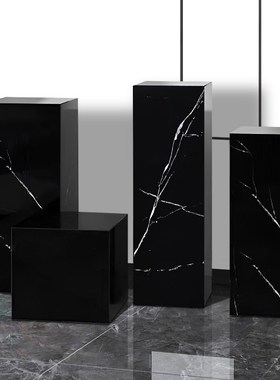 黑色雕塑底座售楼部展示台商场走廊石墩落地基座黑白根大理石摆件