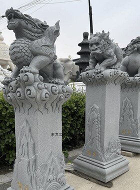 精雕花岗岩石雕马柱动物塑摆件九龙之子拴马桩雕刻庭院室内装饰栓