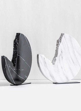 现代简约仿大理石纹缺口树脂摆件客厅玄关书房酒店软装家居装饰品