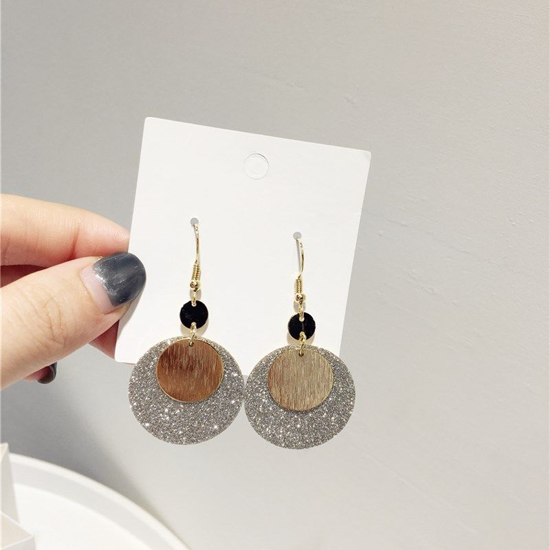 韩版时尚网红气质磨砂圆形耳钩 闪闪精致金属片大气耳环配饰品新,淘宝优惠券,粉丝福利购,淘宝优惠卷