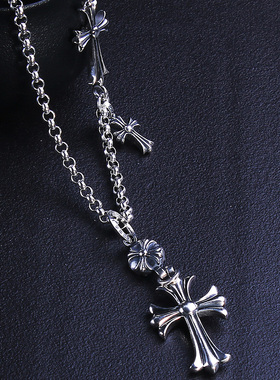 925银项链男士毛衣链十字架项链霸气个性复古长链