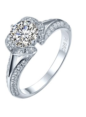 牵牛花群镶莫桑石钻戒轻奢款仿钻戒80分莫桑石复古戒指婉约婚戒