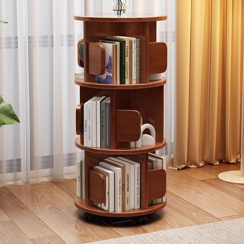 实木可旋转移动书架落地置物架家用简约走廊过道不占地方的书架子 - 图0