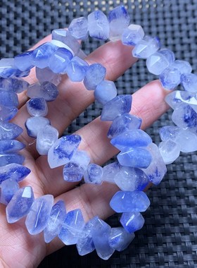 天然冰种蓝线石随形水晶手链女蓝发晶蓝绒晶单圈手串女送礼物饰品