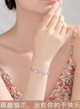 纯银猫爪手链女生款银手镯女士轻奢小众2023年新款七夕礼物送女友