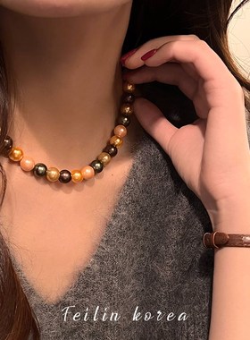 黑色珍珠项链高端颈链轻奢锁骨链小众毛衣链2024新款爆款夏天配饰