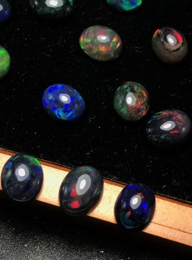 乱码!天然黑欧泊裸石椭圆戒面非洲欧泊澳宝可镶嵌绕线戒指吊坠