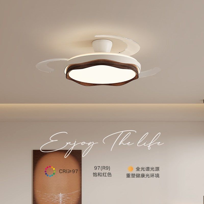 简约风扇灯客厅卧室餐厅灯复古侘寂风胡桃木色静音护眼隐形吊扇灯,淘宝优惠券,粉丝福利购,淘宝优惠卷