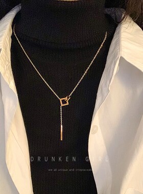 流苏几何吊坠项链女秋冬轻奢小众高级感气质毛衣链搭配打底衫配饰