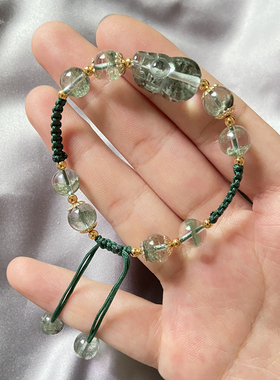 天然绿幽灵貔貅手链纯手工编织手绳女招财转运旺事业皮休水晶手串