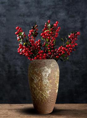 粗陶文艺陶罐陶瓷小花瓶花盆手工雕刻复古做旧仿古土陶坛子插干花