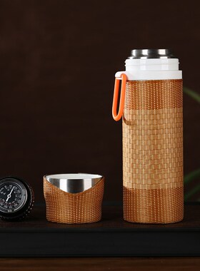 手工竹编陶瓷内胆保温杯大容量随手杯便携显温水杯茶杯水瓶保温瓶
