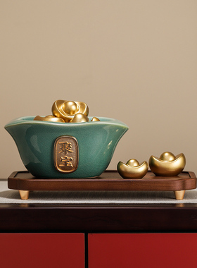 陶瓷聚宝盆摆件招财聚财新中式客厅办公室寓意好物装饰品开业送礼