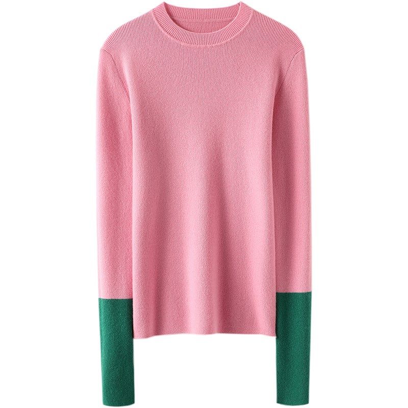 这么美闭眼收~拼色圆领弹力坑条羊绒衫女纯羊绒毛衣针织衫打底衫,淘宝优惠券,粉丝福利购,淘宝优惠卷