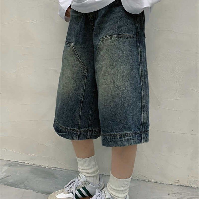 大码美式复古水洗做旧牛仔短裤男女国潮高街直筒阔腿休闲七分裤子,淘宝优惠券,粉丝福利购,淘宝优惠卷