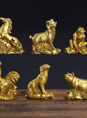 纯铜精品十二g生肖摆件全套 小号铜鼠铜牛虎兔龙蛇马羊猴鸡狗属相
